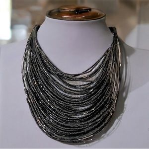 FASHION JEWELRY MIXED SEED BEAD MULTI STRAND STATEMENT NECKLACE BLACK